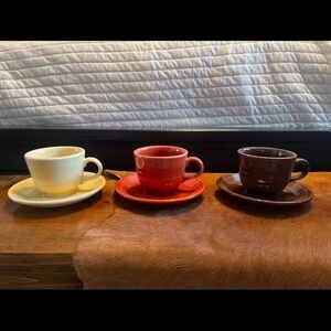 Set of Three Colorful Fiesta Cups with Saucers